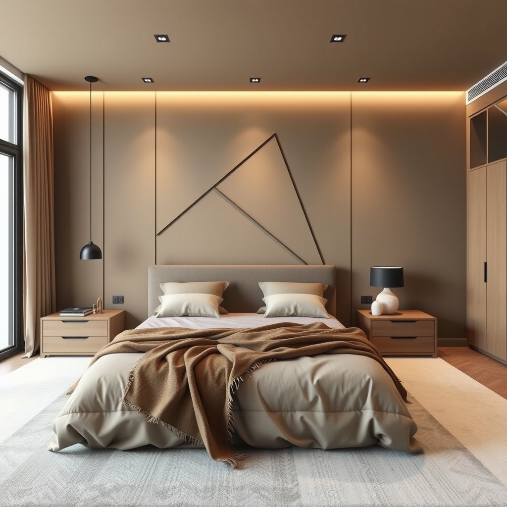 Phòng ngủ màu nâu xám hiện đại tối giản 