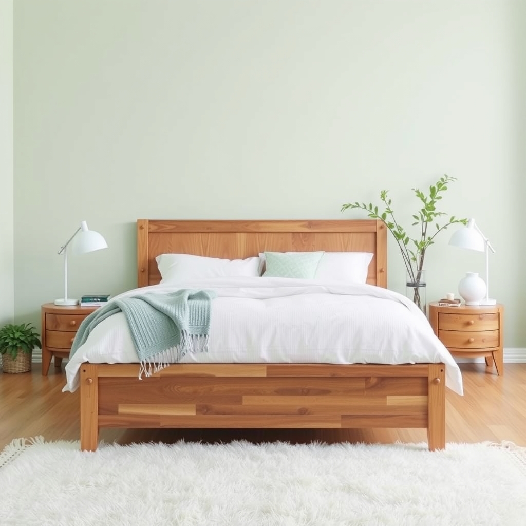Phòng ngủ màu xanh lá cây bạc hà nhẹ nhàng và tươi mát 