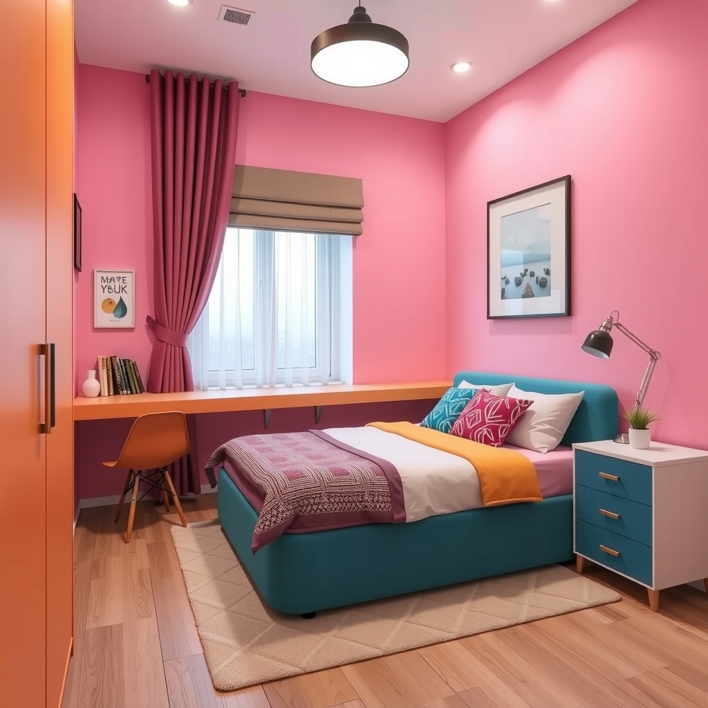 Set up phòng ngủ nhỏ với giường thông minh và màu sắc tươi sáng