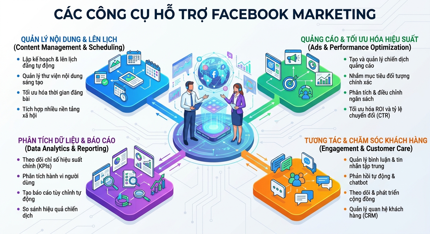 Hình ảnh minh họa cho Các Công Cụ Hỗ Trợ Facebook Marketing