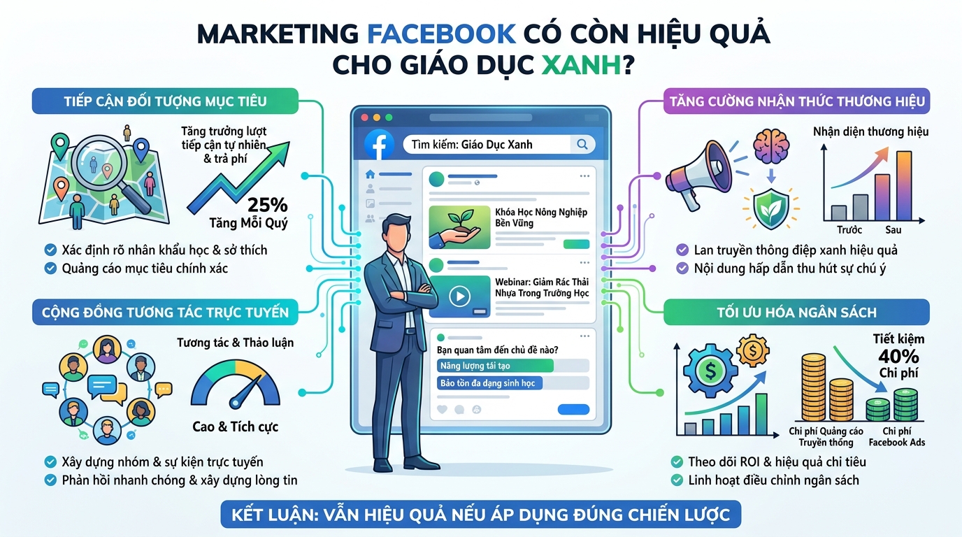 Hình ảnh minh họa cho Marketing Facebook Có Còn Hiệu Quả Cho Giáo Dục Xanh?