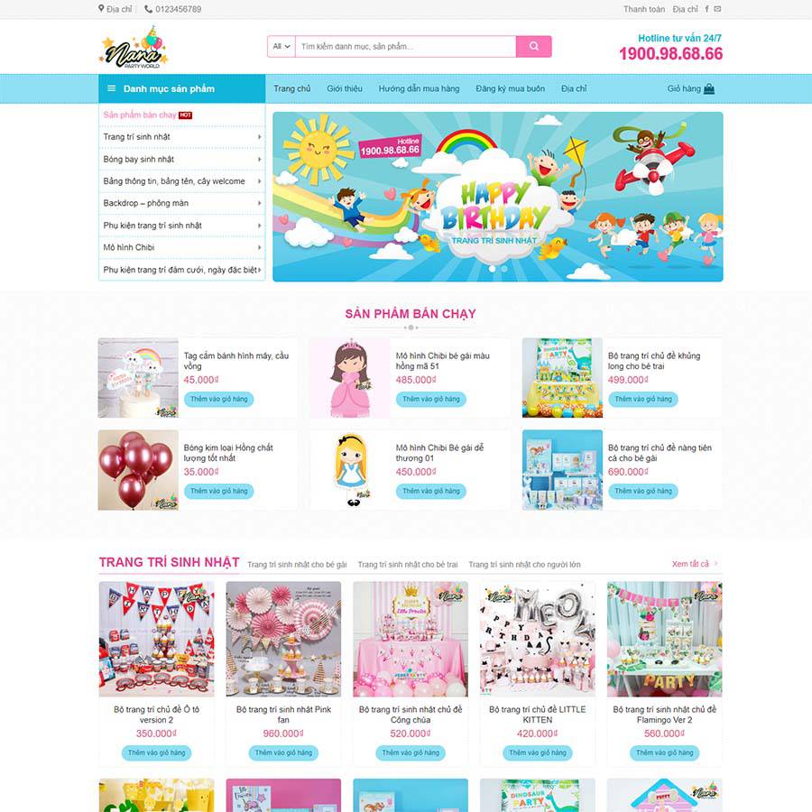 Theme WordPress bán phụ kiện trang trí sinh nhật